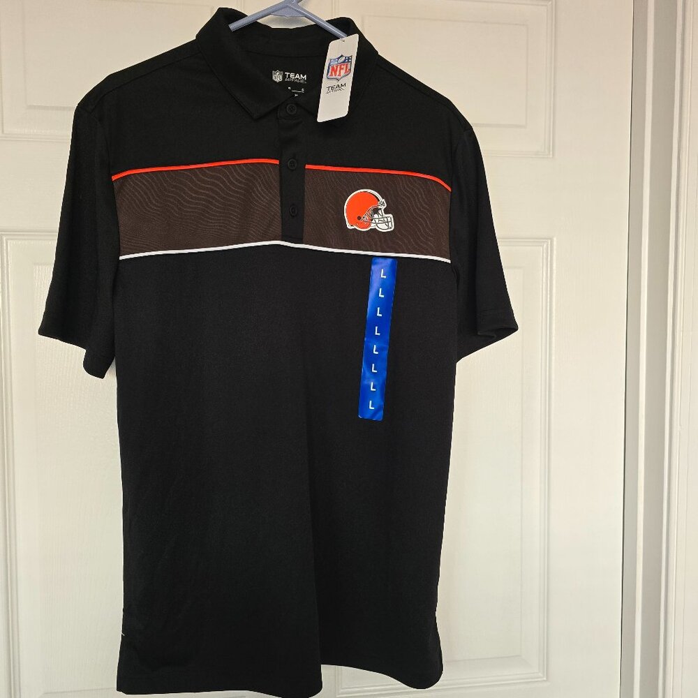 Cleveland Browns Men's NFL Team Apparel Brand SS Polo Shirt Black Brown Sz L NWT